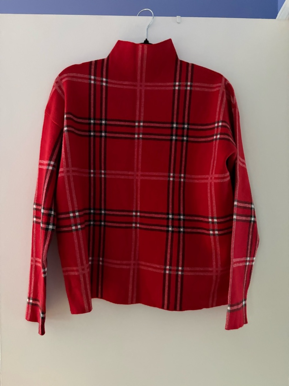 Tahari Red Plaid Turtleneck Sweater